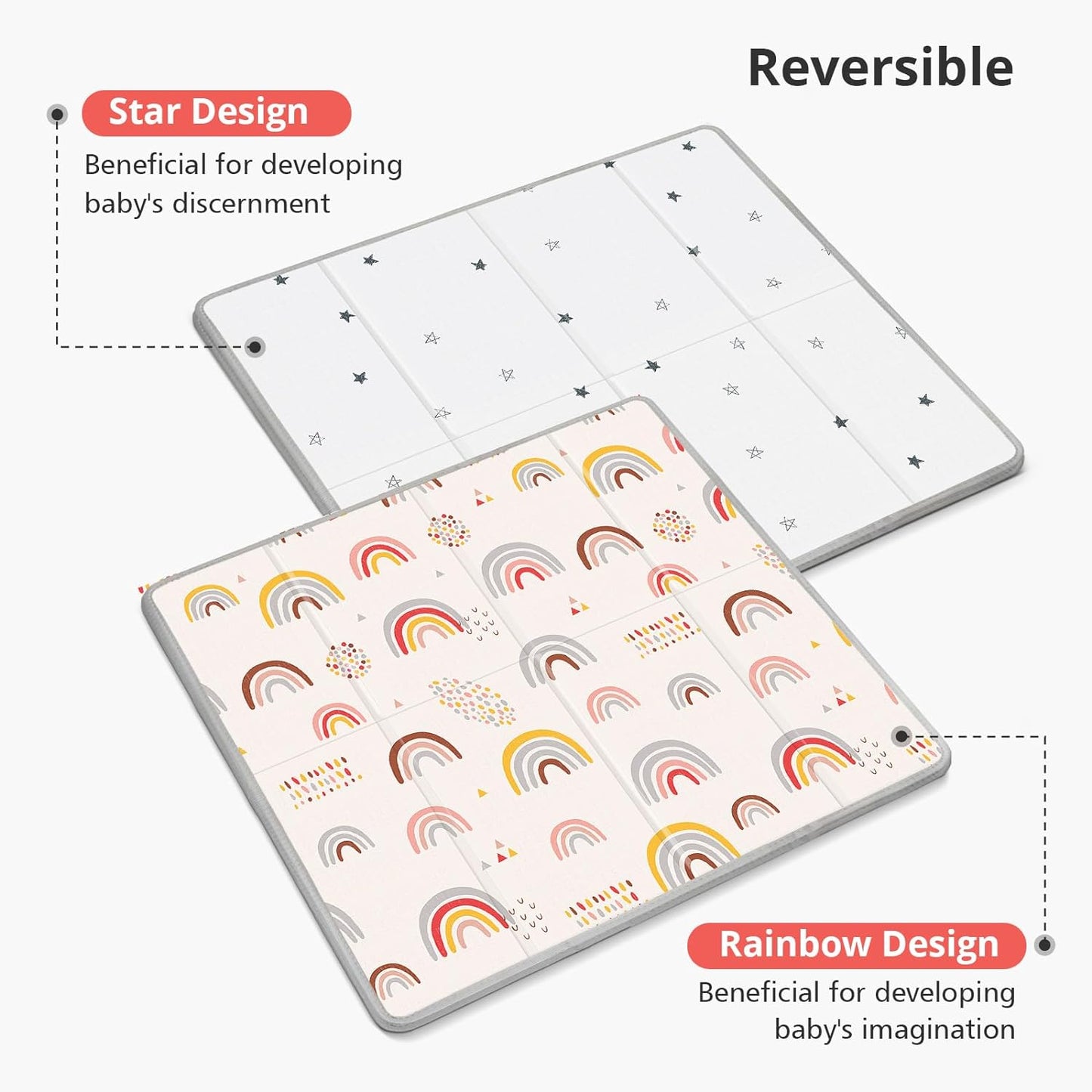 Foldable Baby Play Mat, PIGLOG 50x50 Playpen Mat, Waterproof Playmats for Babies and Toddlers Kids, Safe Foam Playmat for Tummy Time, Reversible Portable Baby Floor Mat for Infant, Colorful+Rain