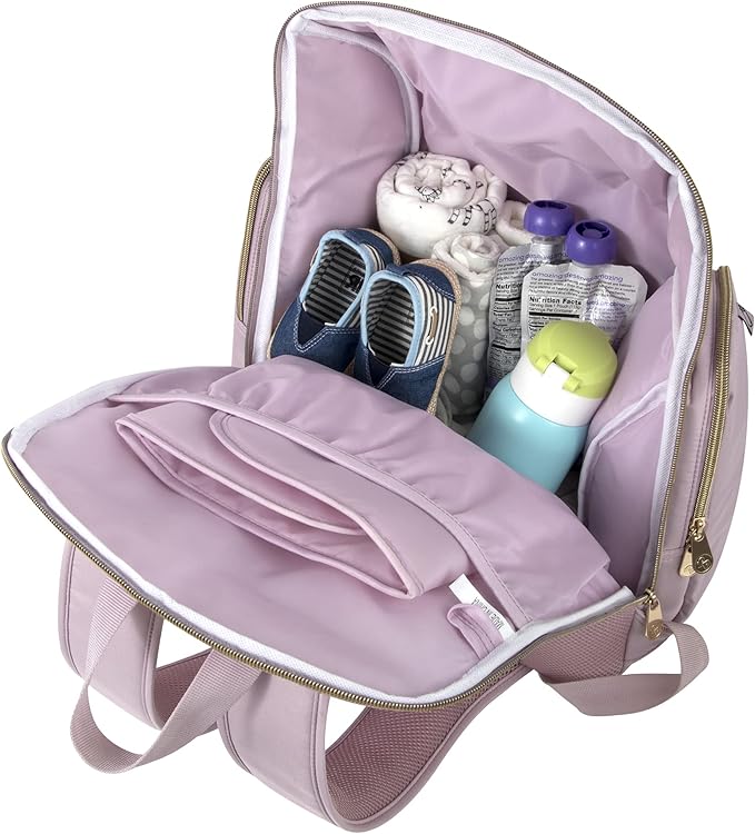 Fisher-Price Fastfinder Gemma Diaper Bag Backpack with Portable Changing Pad, Wipes Dispenser (Pink)