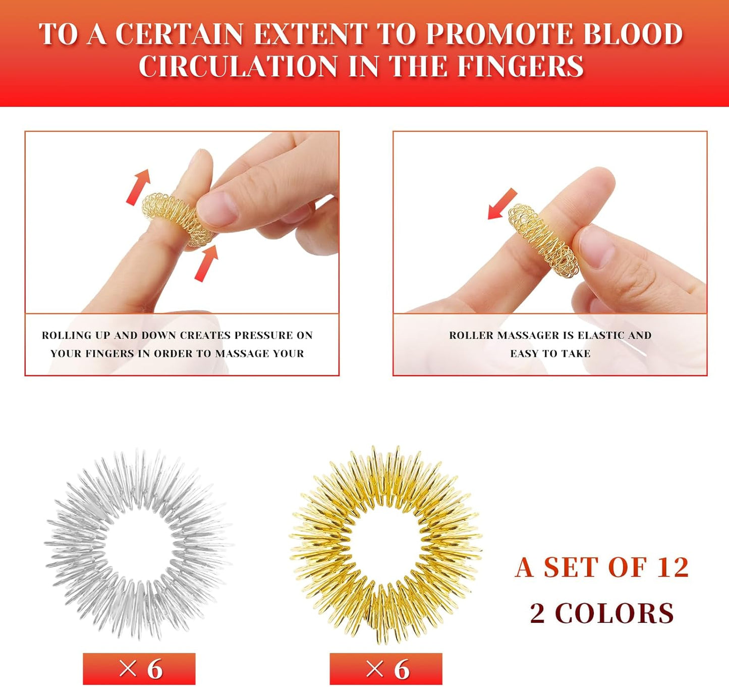 12 Pcs Fidget Rings Acupressure Rings Sensory Rings Trichotillomania Fidget Toys Stress Relief Toys Set Sensory Fidget Massager Ring for Fingers Stress Anxiety Relief(Silver and Gold)