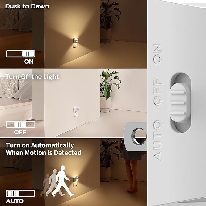 DORESshop LED Night Light[2 Pack], Night Lights Plug into Wall, 3 Mode Plug in Night Light with Motion Sensor, Dusk to Dawn Sensor, Nightlights for Adults, Bedroom, Bathroom, Hallway, White Cover