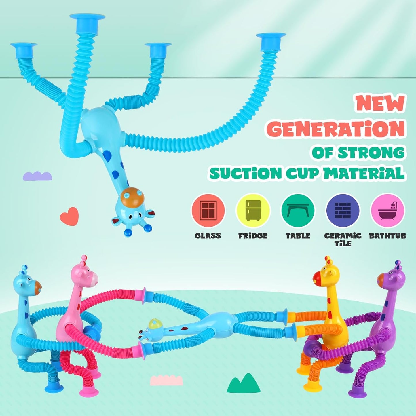 Ochine 4 Pack Telescopic Suction Cup Giraffe Toys, Shape Changing Pop Tubes Fidget Toys, Easter Basket Stuffers Sensory Toys ADHD Autistic Airplane Travel Toys