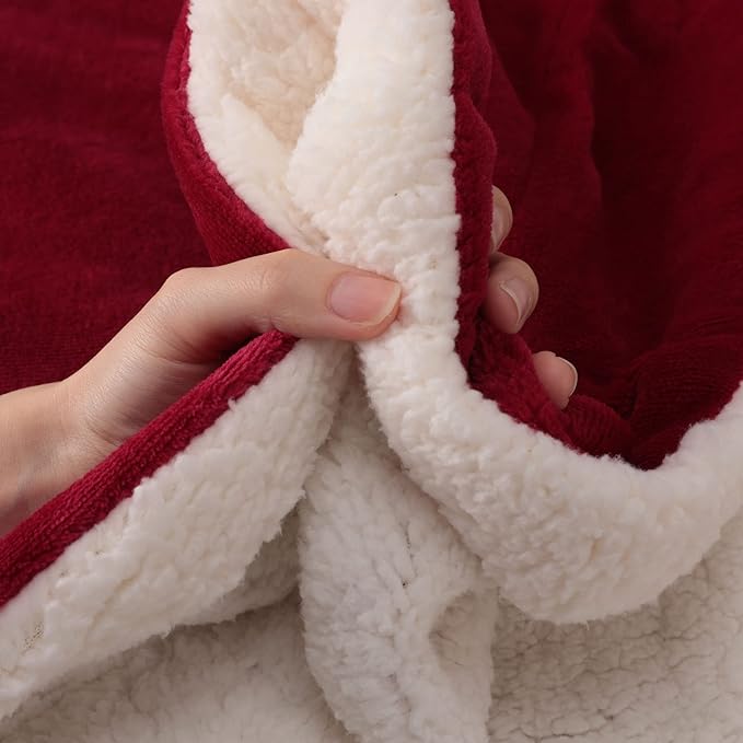 NANPIPER King Size Sherpa Blanket, Soft Fleece Throw for Bed, Reversible Thick Fuzzy Blanket for Winter (Wine Red, 90x108 inches)