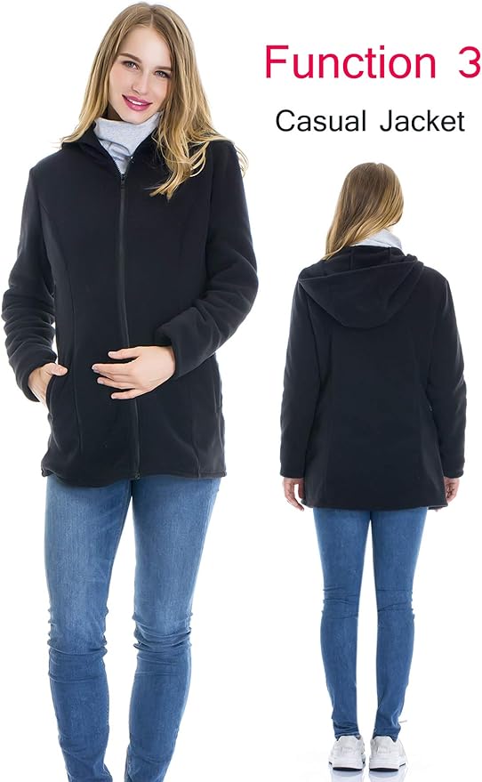 Smallshow Women's Fleece Zip Up 3 in 1 Maternity Baby Wearing Hoodie Sweatshirt Jacket