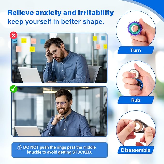 Fidget Toys Adults Sensory Rings: 24 Pack Texture Spinner Rings - Stress Relief Sensory Toys for Kids ADHD - Quiet Desk Fidgets for Classroom Stocking Stuffer for Adults Boys Girls