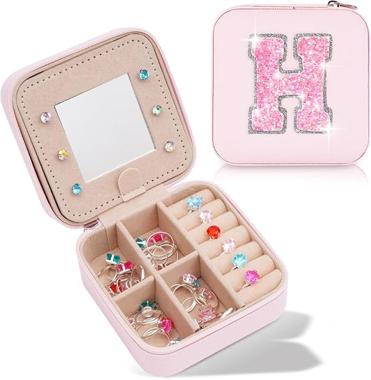 Monogrammed Gifts for Women - Jewelry Case for Women Trendy Jewelry Box Fashion Cute Jewelry Organizers and Storage Aesthetic,Travel Essentials Birthday Gifts for Girls Women | Pink,H