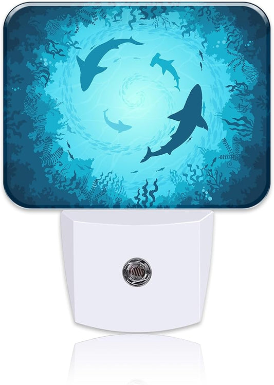 Sharks Vortex Under The Sea Night Light for Kids Girls Boys, Shark LED Night Light Plug into Wall with Dusk to Dawn Sensor for Bedroom, Hallway, Kitchen, Bathroom, Stairs Decor