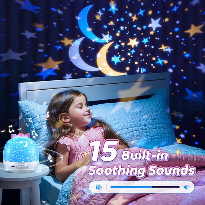 【GIFTS PACKAGE】Unicorn Gifts for Girls NightLight 15 Films+10 Music Soothing Sounds Machine Baby Night Light Projector, LED Star Lights for Ceiling Decor, Kawaii Unicorns Noise Machine for Girls Gifts