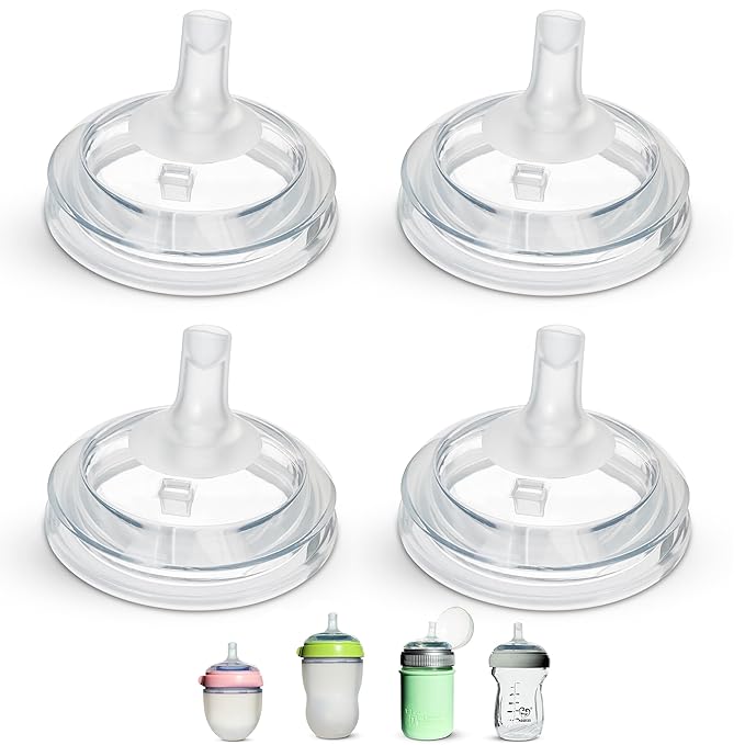 Straw Top Nipples for Comotomo Baby Bottles and Mason Glass and haakaa Natural Glass Baby Bottles, 4-Pack, Food Grade Silicone, Soft Spout, BPA-Free, Spill-Proof, Convert to Straw Cup, 4+ Months