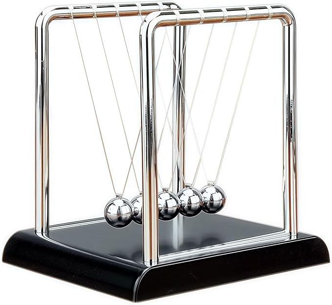 Newtons Cradle Balance Pendulum Balls, Swinging Kinetic Balls with Black Base, Science Physics Educational Learning Tool, Office Home Creative Decoration, Stress Relief Fidget Desk Toy (Medium)