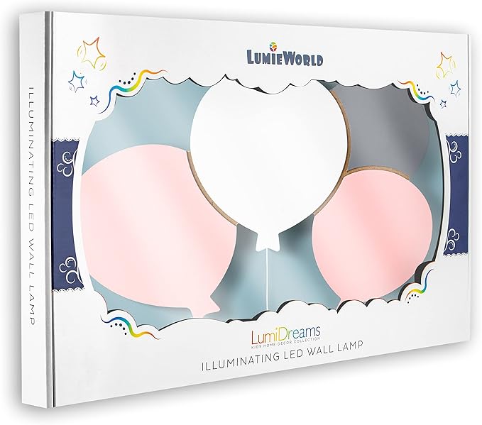 Lumipets Lighted Balloons, Nursery Night Light, Wall Mounted Lighted, Battery Operated Cloud Light Sign–Lightweight Kids Night Light for Babies, Toddlers, Kids - 17.7 x 11.2 x 1.5-in