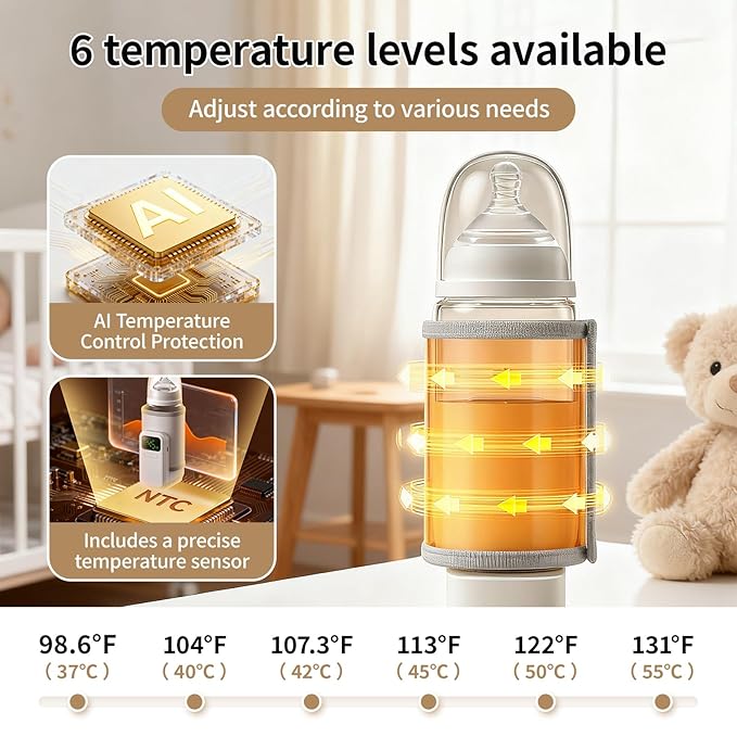 Portable Baby Bottle Warmer for Travel,Breastfeeding Essentials,Baby Bottle-Feeding Supplies Bottle Warmer On The Go,Breast Milk Warmer for Baby,Rechargeable 5000 mAh Battery,Digital Display