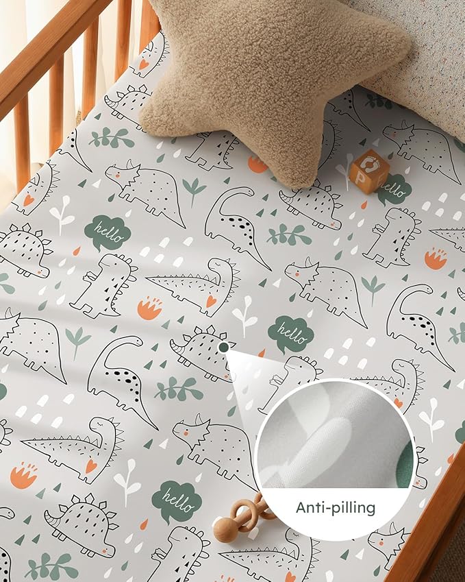 Pack and Play Sheets Fitted 3 Pack, Mini Crib Sheets for Pack N Play Mattress Stretchy Portable Playard Sheets, Soft Breathable Green & Apricot Lion