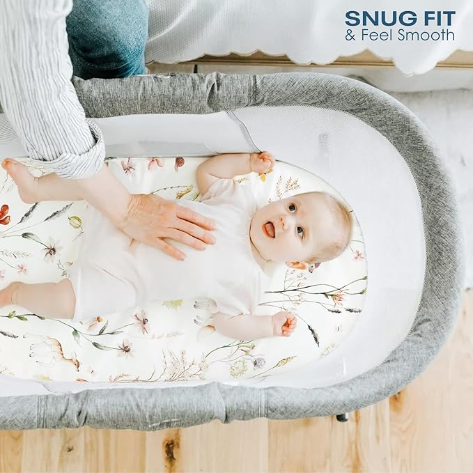 GRSSDER Stretchy Ultra Soft Fitted Bassinet Sheets 3 Pack, Universal Fit for Baby Cradle Moses Basket Oval Rectangle Mattress Safe and Snug, Dream & Blush Flora Stylish Print