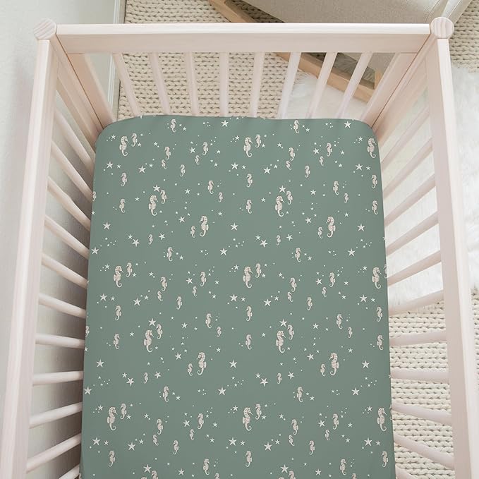 Crib Sheets Neutral - Fitted Baby Crib Sheets Bed for Girl Boy - 2 Pack Standard & Toddler Mattress (Ocean Odyssey) - Buttery Soft Organic Cotton Blend
