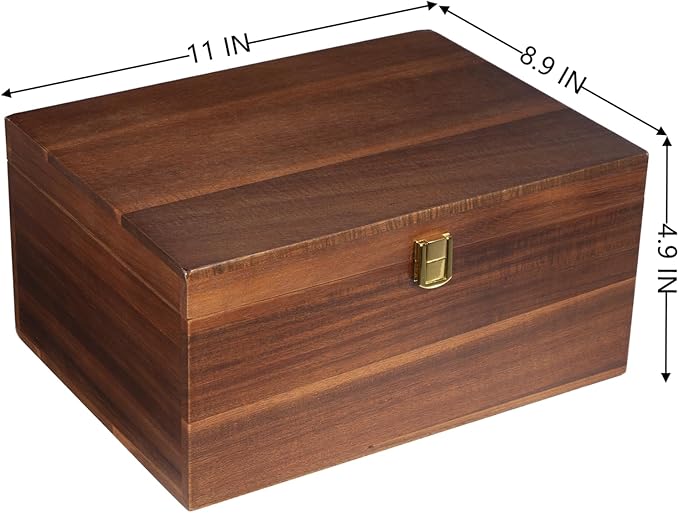 Large Wooden storage box - Wood Box with Lid for Home Decor, Ideal for Keepsakes, Trinkets, Jewelry & Photo, 11x 8.9x4.9 IN, Rustic Design-WB004- Large