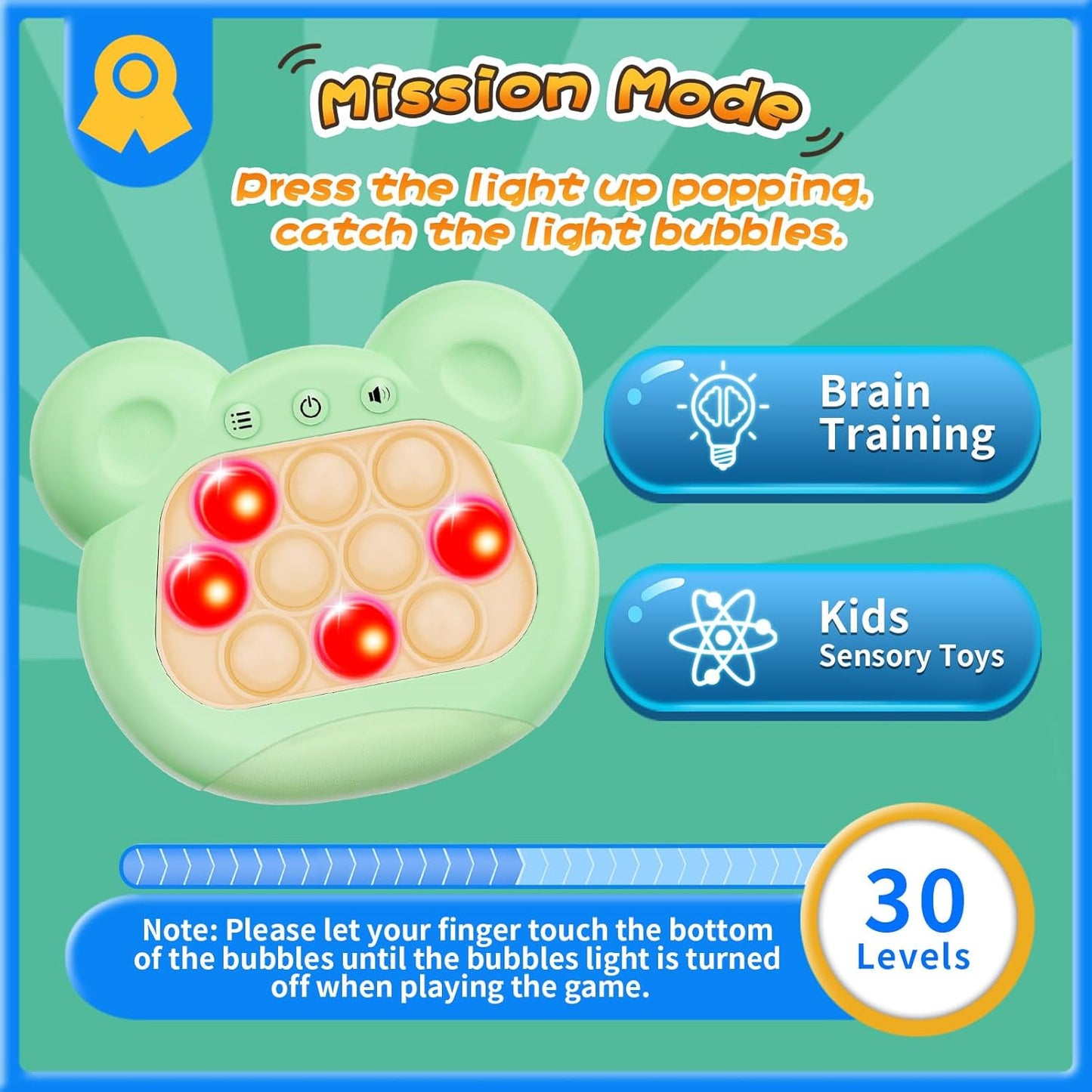 Fast Push Bubble Game, Light-up Pop Game Fidget Toys for Kids and Adults, Electronic Handheld Games, Stress Relief Toys for 6 7 8 9 Year Old Boys & Girls (Green)