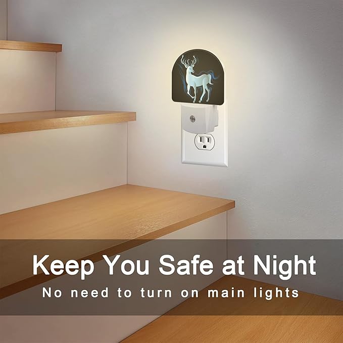 Mystic Shining Deer Night Light for Kids, Blue Northern Lights Deer Night Light Plug in with Dusk to Dawn Sensor, 0.5w Energy Saving Sleep Friendly Nightlight for Hallway Stairway Kitchen Bedroom