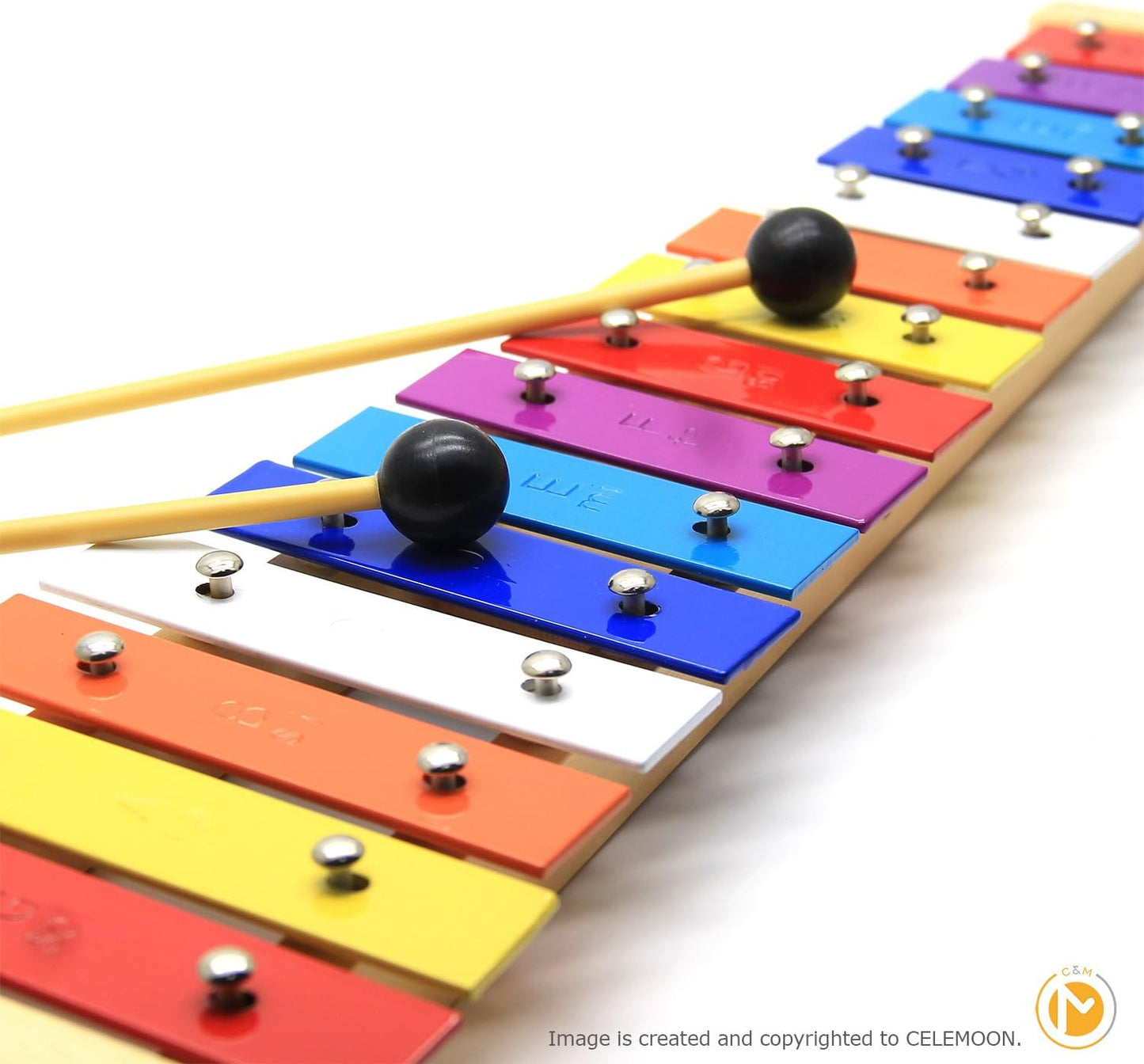 15 Tone Natural Wooden Xylophone Glockenspiel for Kids Toddler with Multi-Colored Metal Bars, Music Instrument for Preschool Educational Learning Toys for Children Boys Girls