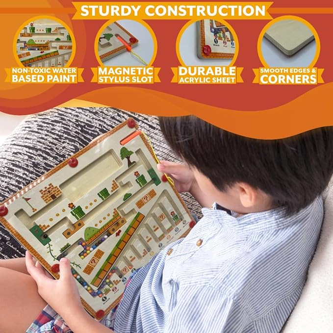 JDS Mushroom House Color and Number Maze - Magnetic Wooden Puzzle Toy for Counting, and Color Recognition - Early Education Children's Fine Motor Learning Activities