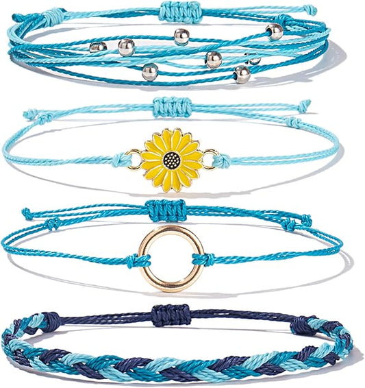 FANCY SHINY Sunflower String Bracelet Boho Braided Rope Wrap Bracelets Cute Summer Beach Surfer Jewelry for Women Christmas Gifts