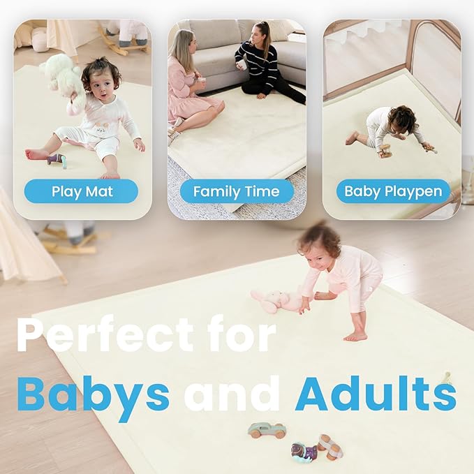 1.3" Thick Baby Play Mat for Floor, 39x59 Foam Tummy Time Mat, Padded Support Soft Plush Nursery Rug for Infant Kids Toddler Crawling Kick Activity (Ivory)