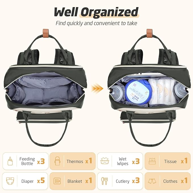 Diaper Bag Backpack - Extra Large Diaper Bag for 2 Kids Twin, Travel Baby Bags for Mom Dad 25-37L Expandable with Changing Pad Earphone Hole, Apricot Grey