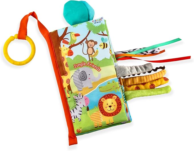Jungle Tails Baby Activity Book, 3D Touch and Feel Crinkle Cloth Books, Montessori Activity Book for Fine Motor Skills