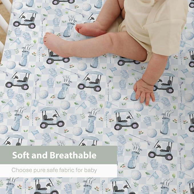 Golf Baby Crib Sheets, 28"x52", Sports, Blue, Polyester, Standard Crib