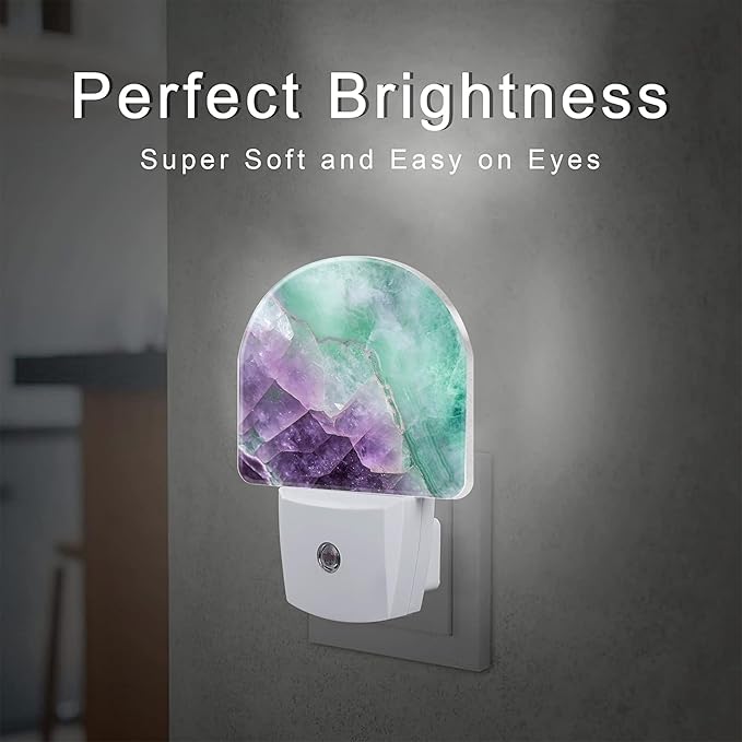 Purple Green Fluorite Marble Night Light, Luxury Rock Gemstone Dusk to Dawn Night Light Plug in,0.5w Energy Saving Sleep Friendly NightLight for Kids Boys Girls Home Decor