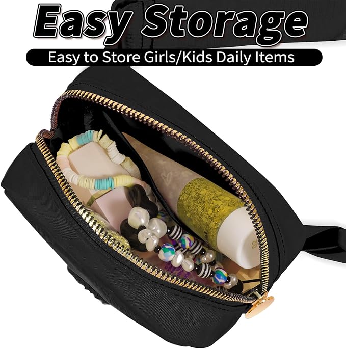 Birthday Gifts for 2 3 4 5 6 7 8 9 10 11 Year Old Girls - Mini Fanny Pack Cute Crossbody Bag Belt Bag Cute Trendy Stuff,Graduation Gifts for Girls Teens Kids Daughter Sister Her - Black,J