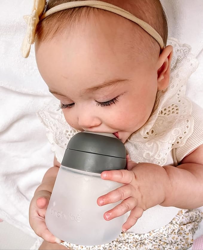 Nanobebe Flexy Silicone Baby Bottle, Anti-Colic, Natural Feel, Non-Collapsing Nipple, Non-Tip Stable Base, Easy to Clean 2-Pack, Grey, 9oz