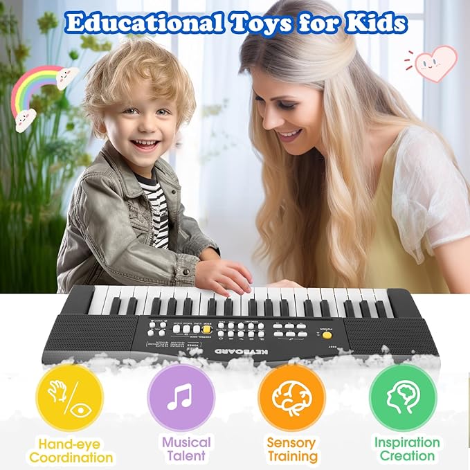 Toy Piano Keyboard for Kids Upgrade Electric Pianos Toys for 3 4 5 6 7 8 Year Old Girls Boys Beginners Keyboards with Microphone Toy for 3+ Year Old Kid Gifts (Black)