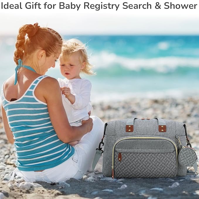 Diaper Bag Tote, Baby Bag Travel Diaper Tote Bag with Pacifier Case, Cute Maternity Hospital Baby Stylish Diaper Tote for Mom Dad Medium Size, Grey