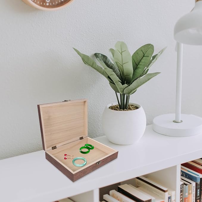 Wooden Storage Box Vintage Storage Container Wooden Keepsake Trinket Rustic Jewelry Box 10.23 X 7.87 X 2.36 Inches Brown