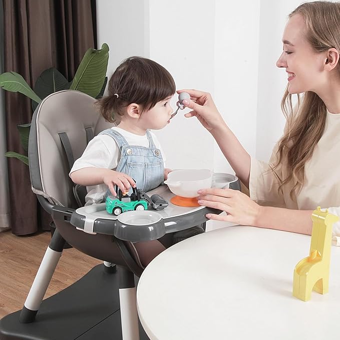 Gofirst 6 in 1 Baby High Chair,Convertible High Chairs for Babies and Toddlers/Booster Seat/Table and Chair Set,Baby Feeding Chair/5-Point Harness,4-Position Removable Tray&PU Cushion Baby Highchair