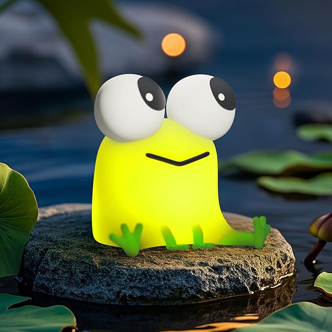 Cute Frog Night Light, LED Silicone Squishy Novelty Animal Lamp,3 Levels Dimmable/Timer Nursery Nightlight for Kids, Rechargeable Touch Bedside Lamp, Bedroom/Dorm Decor, Baby Boys Girls Gifts