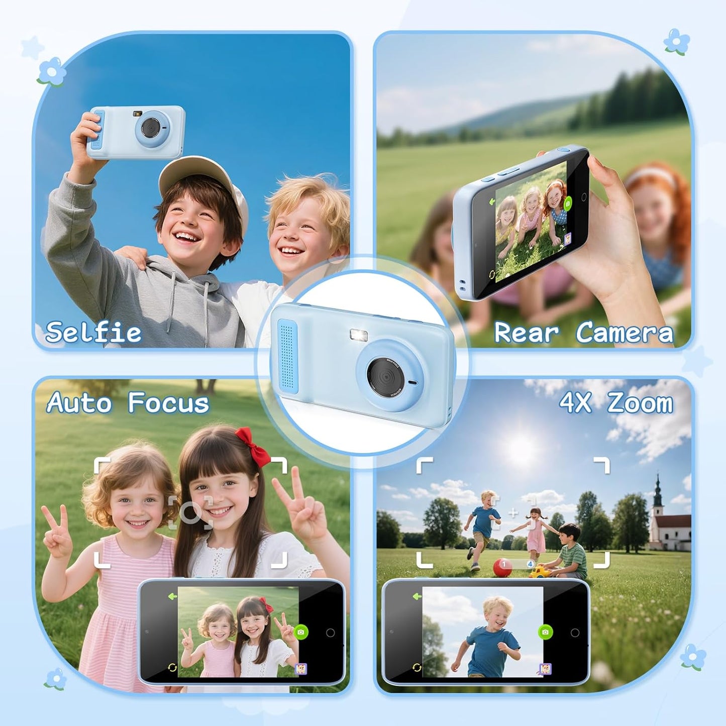 AI Everything Recognition Kids Camera for 4-12 Years Old Girls Boys, Supports 2.4GHz Wi-Fi,4" LCD Touch Screen,Dual Lenes Selfie Digital Camera,Gift Ideas for Birthday Christmas Festival