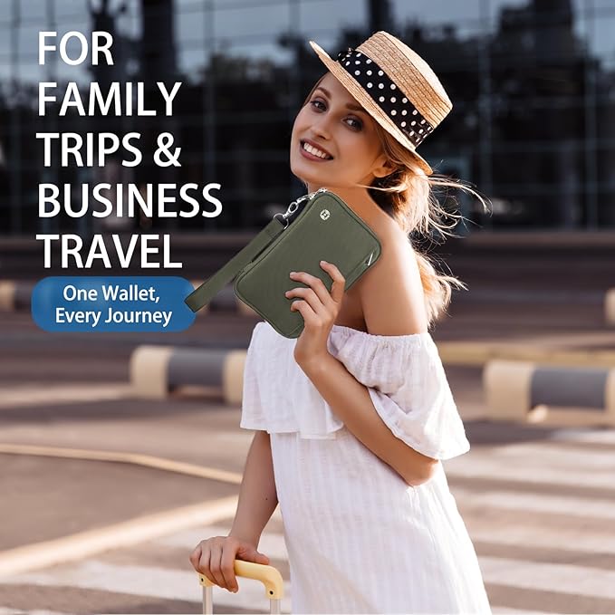 WALNEW Passport Holder for Travel Family, RFID-Blocking Travel Wallet Holder for 6 Passports, Water Resistant Bag Document Organizer for Cards, Cash, Boarding Passes, Tickets (Gray)