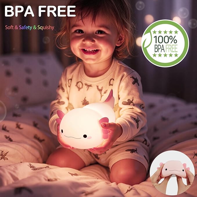 Axolotl Lamp, Axolotl Cute Night Light Gifts, Rechargeable Bedside Nightlight, Dimmable Squishy Silicone Animal Touch Lamp, Baby Room Decor, Pink Night Light for Kids Teens Girls Lovers