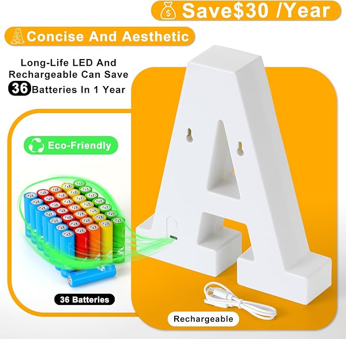 Foaky Rechargeable LED Letter Lights Sign Marquee Light Up Letters Sign for Night Light Wedding/Birthday Party Christmas Lamp Home Bar Decoration (C)