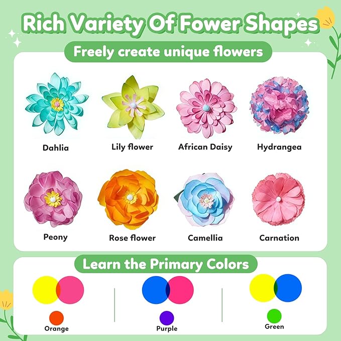 Paper Flower Science Kit, Kids DIY Arts and Crafts Color Changing Flowers Set, Flower-Dyeing Science Kits for Kids Age 8-12, Magic Flowers Paper for Girls 6 7 8 9 10 11 yr Christmas Birthday Gift