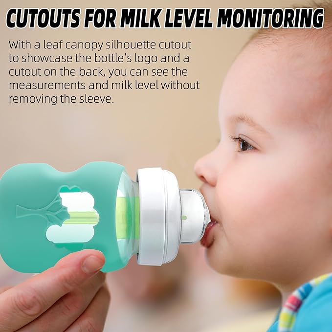 Silicone Baby Bottle Sleeves Compatible with 5 oz Dr. Brown's Natural Glass Bottles Dishwasher-Safe Anti-Colic Baby Bottle Covers for Dr. Brown Wide-Neck Glass Bottles - 2-Pack