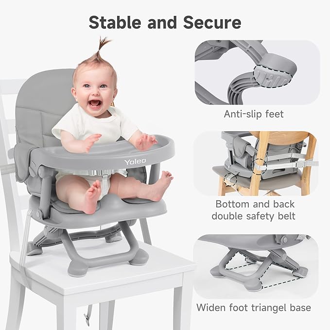 YOLEO Baby High Chair Booster Seat for Dining Table, Adjustable Height Travel Foldable High Chairs with Tray