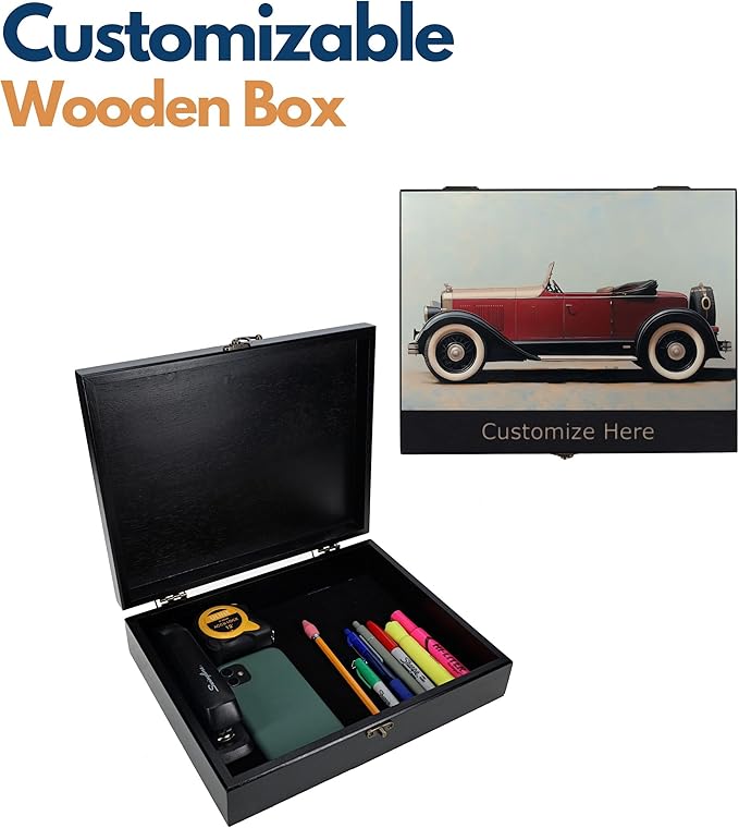 WE Games Custom Color Image Engraved Wooden Treasure Box with Lid & Brass Latch - Black Stained