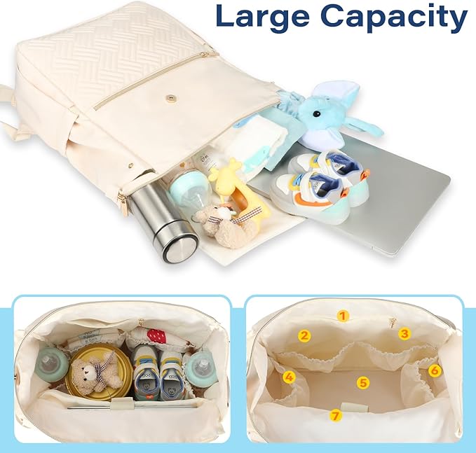 LANDICI Diaper Bag Backpack, Multifunction Waterproof Baby Diaper Bags with Changing Pad, Stroller Straps, Travel Essentials Stylish Back Pack for Mom Dad Boy Girls Toddler, Apricot