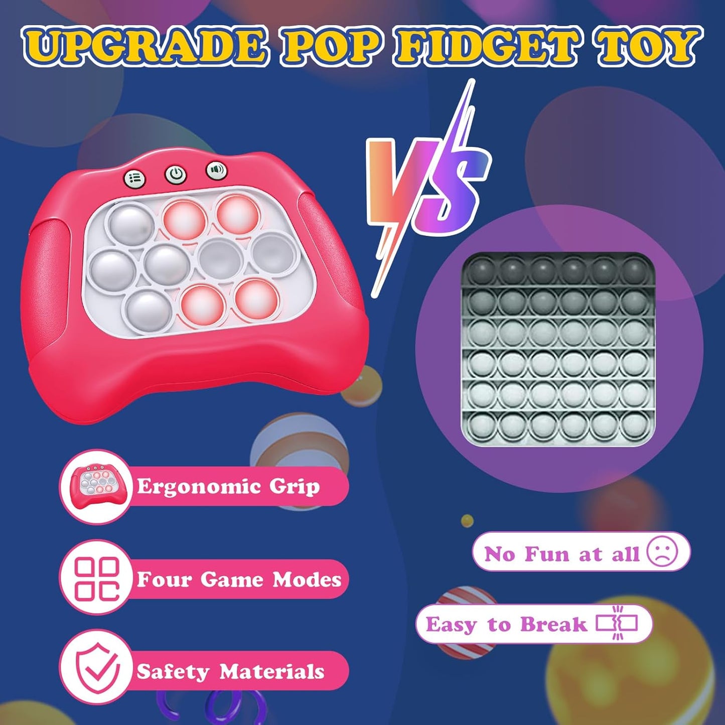 Pop Fidget Toys, Quick Push Pop Pro Light Up Game, Bubble Pop Fidget Game Controller Handheld Travel Game Toys for Kids 3-12 Years Old