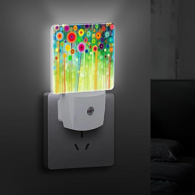 Abstract Floral Watercolor Painting Plug in Night Light with Auto Dusk to Dawn Sensor,Warm Night Lights for Boys Girls Bedroom Bathroom Hallway Kids Room Gifts