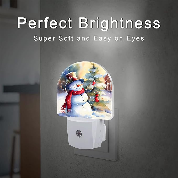 Cute Snowman with Christmas Tree Night Light Plug into Wall, Winter Xmas Snowman Dusk to Dawn Night Light Plug in,0.5w Energy Saving Sleep Friendly NightLight for Kids Boys Girls Home Decor