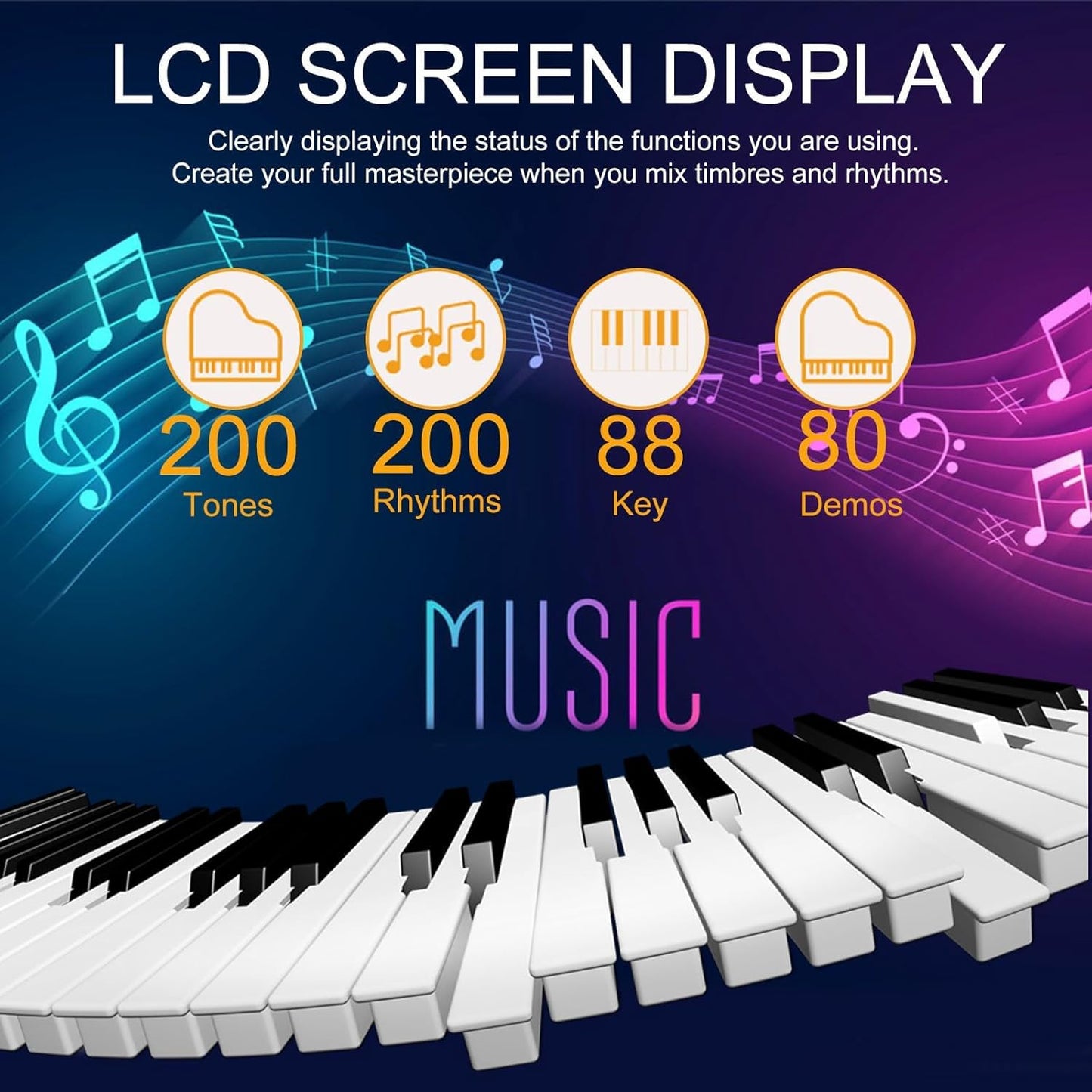 88 Key Digital Piano, Semi Weighted Electronic Keyboard Piano with Music Stand, Power Supply, Sustain Pedal, Stand, Bluetooth, MIDI, for Beginner Professional at Home, Stage