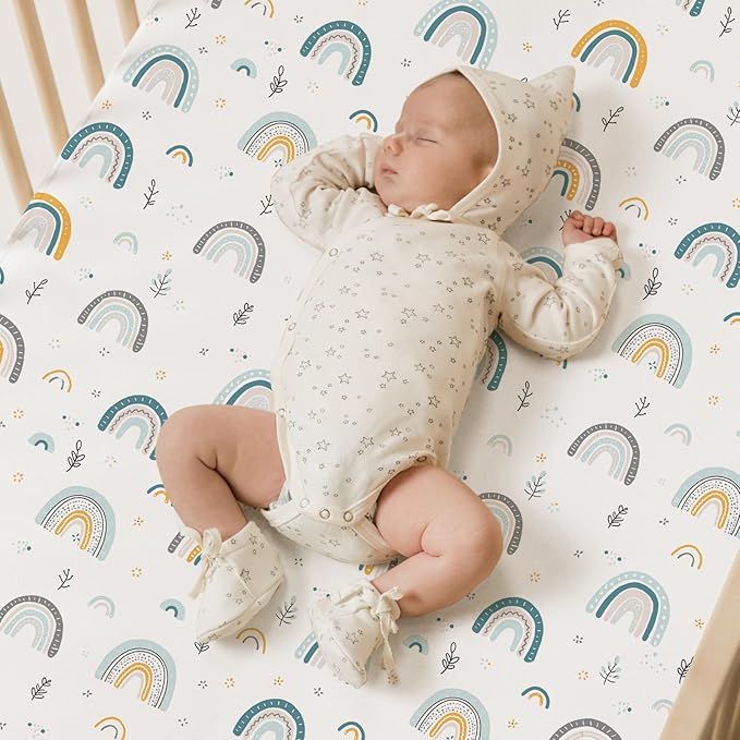BBROLEX Baby Fitted Crib Sheets: Kid Crib Sheets - Set of 2 for Toddler Standard Size Crib Mattress for Boys and Girls - Jersey Knit Crib Bed Sheets Rainbow Stars